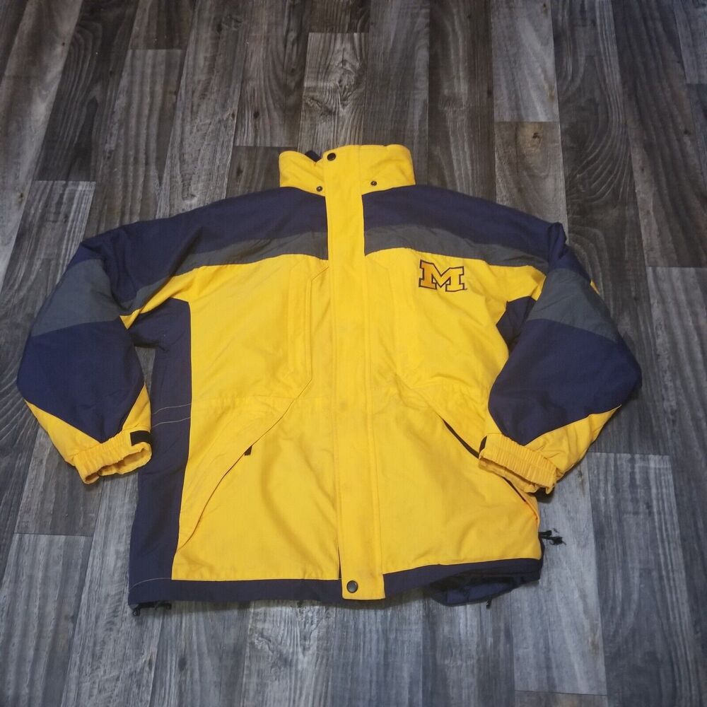 Vintage Pro Player Michigan Wolverines Yellow Blue Reversible Jacket Coat Size L